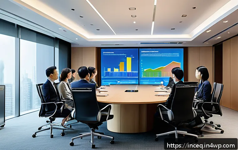 사회책임 투자에 대한 정부 정책 - A modern corporate boardroom scene where diverse executives, including men and women in business att...